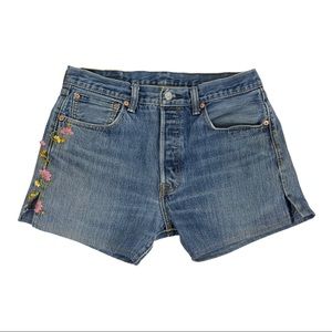 Levis 501 One Of A Kind Floral Detail Denim Jean Shorts Size 32